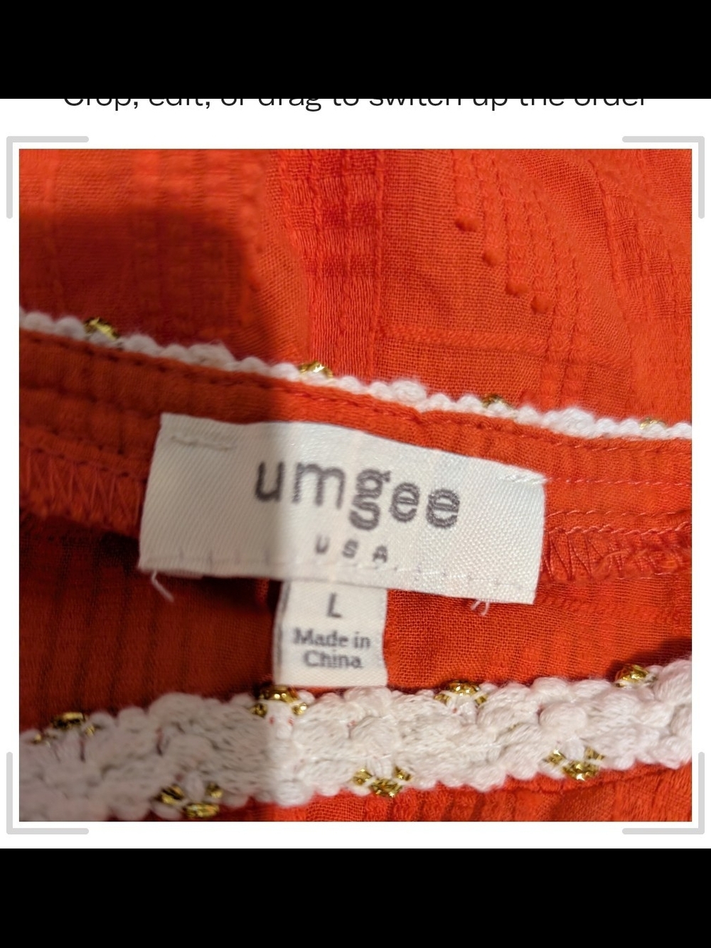 Umgee Vibrant Orange Cotton Blend Top with Lace Detail - Picture 3 of 8